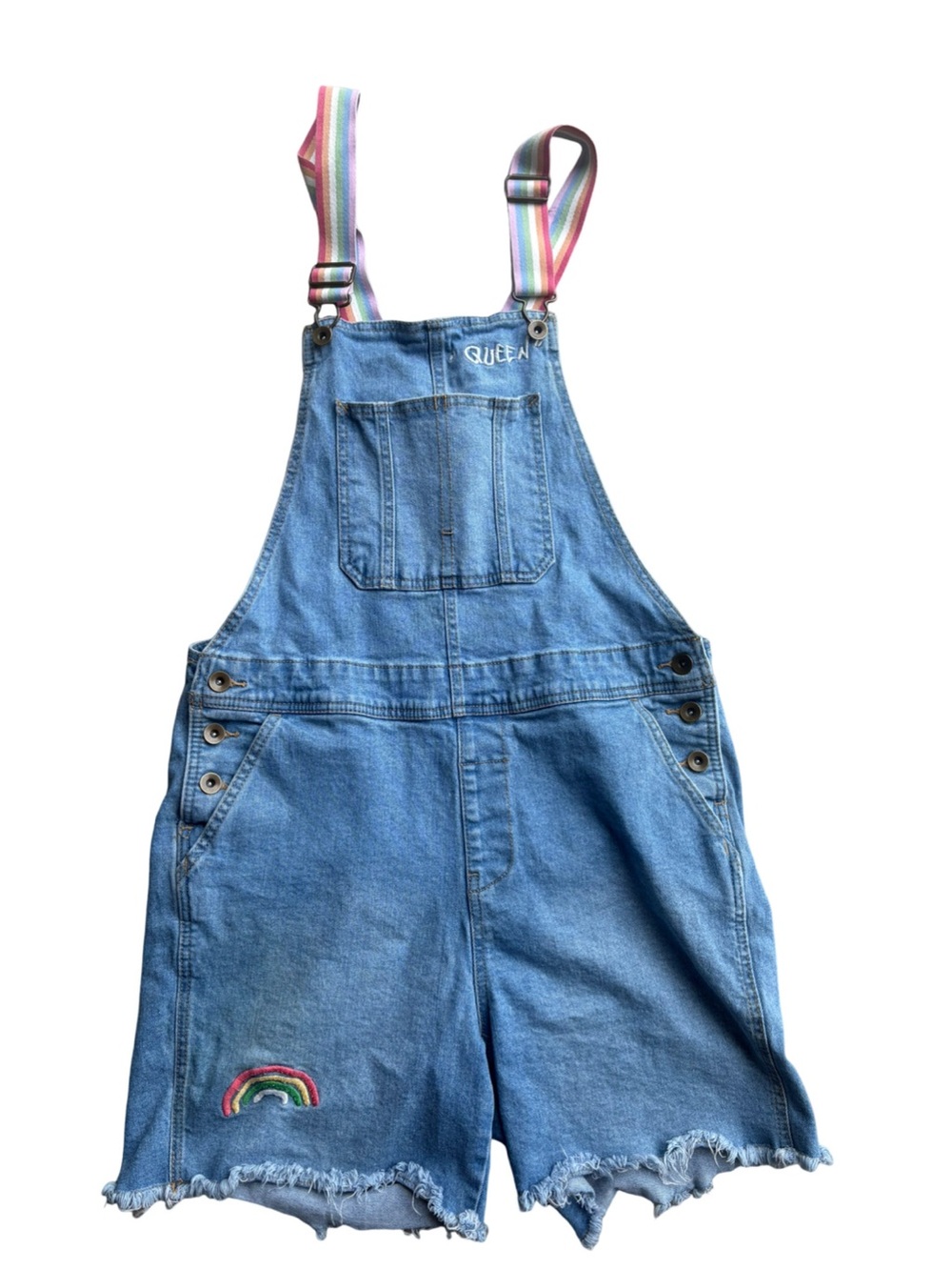 Girls Target Pride Denim Shortalls Rainbow Straps Queen Embroidery Small